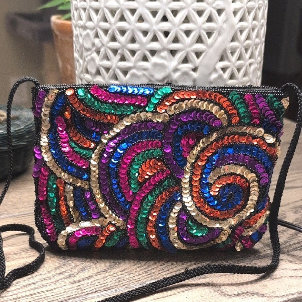 Magid Shoulder Bag with Colorful Sequin Swirl Design Special Occasion Clutch